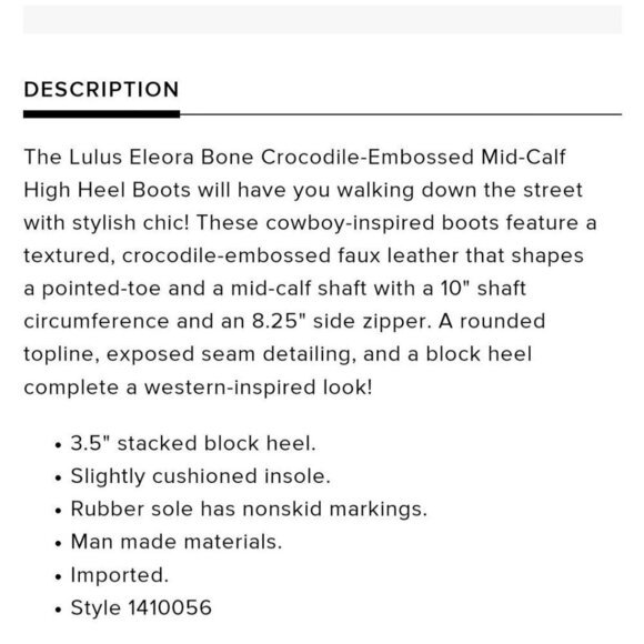 Lulus Eleora Bone Croc Embossed Mid Calf High Heel Western Boots Size 11 - Picture 15 of 16